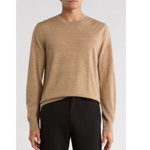 Vince Men's Crew Neck Merino Wool Sweater, Designer Khaki Beige, Size Large, NWT